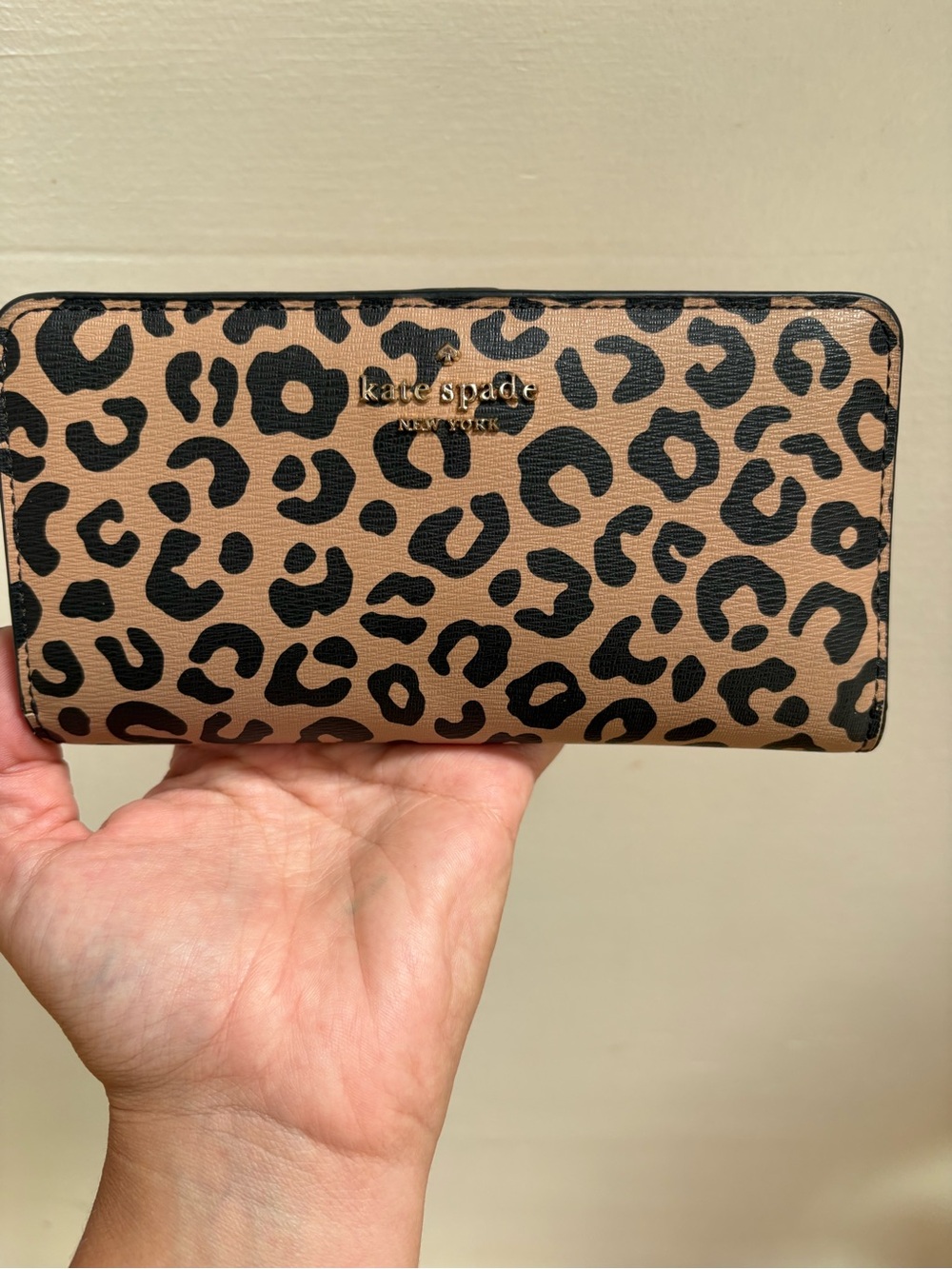 kate spade Leopard Print Zip Wallet in Tan and Black